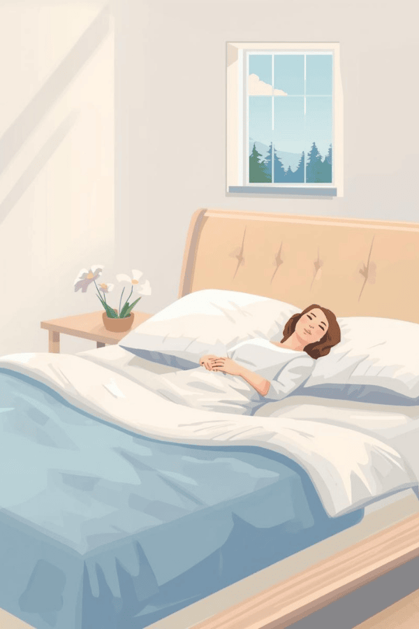 Chambre lumineuse avec matelas confortable et accessoires de sommeil